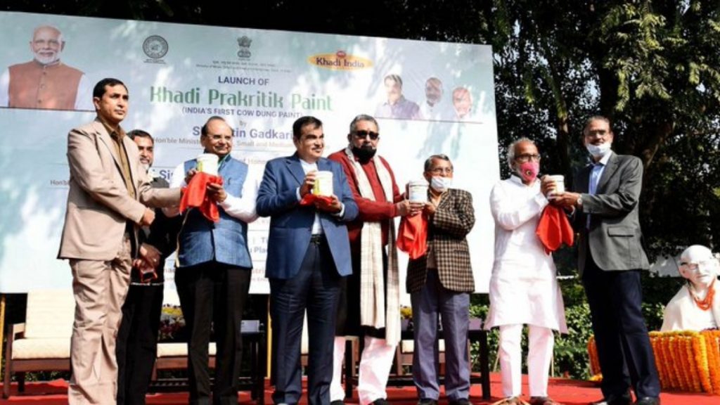 Gadkari launches Khadi Prakritik paint - India’s first cow dung paint - developed by KVIC -India press release