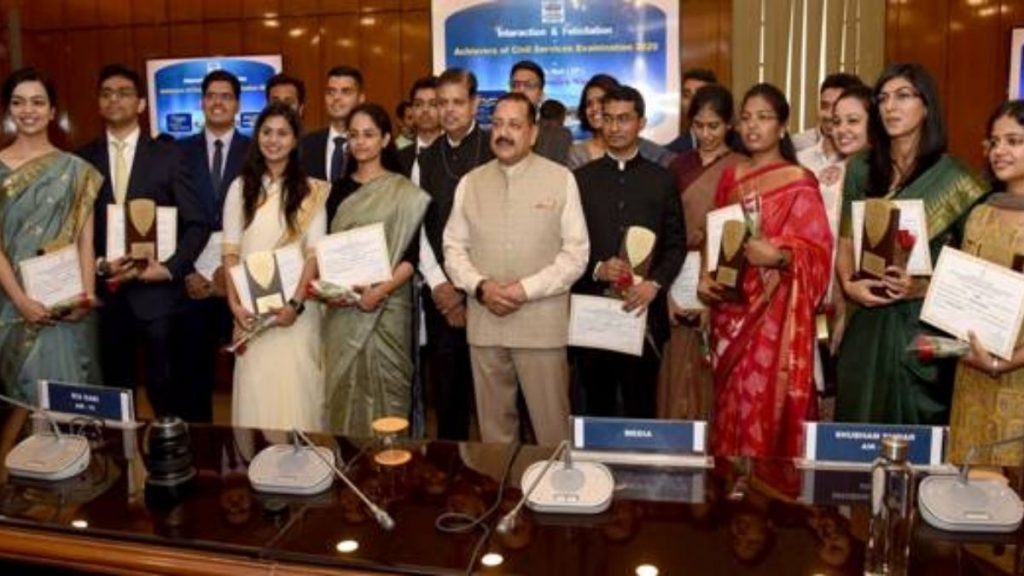 Union Minister Dr Jitendra Singh felicitates All India Toppers of IAS/ Civil Services Exam 2020 at DoPT, North Block