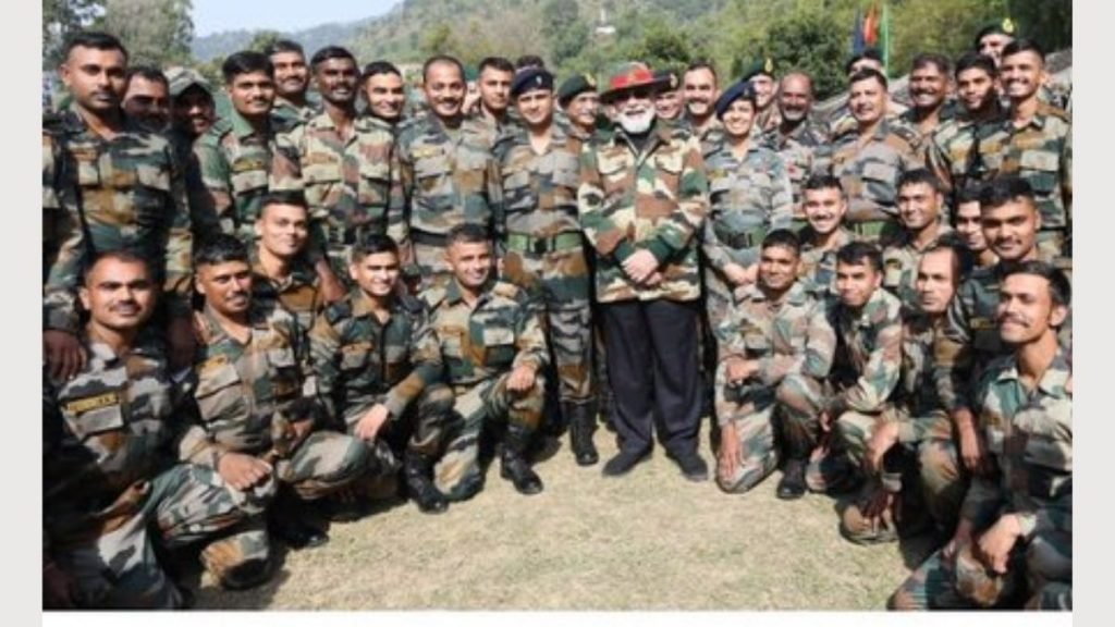 PM Modi celebrates Diwali with soldiers of the Indian Armed Forces in Nowshera district in J and K