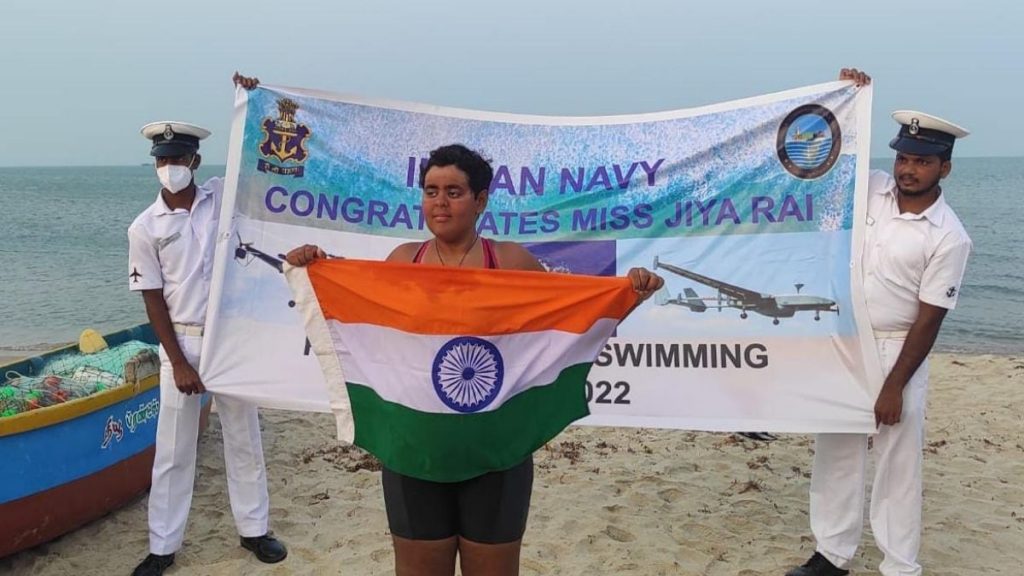 MISS JIYA RAI OF NAVY CHILDREN SCHOOL (MUMBAI) SWIMS ACROSS PALK STRAIT IN RECORD TIME