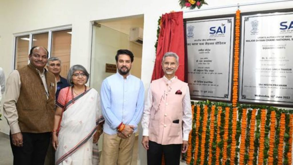 Dr S Jaishankar and Shri Anurag Thakur inaugurate first-ever SAI Squash Courts at the Major Dhyanchand Stadium