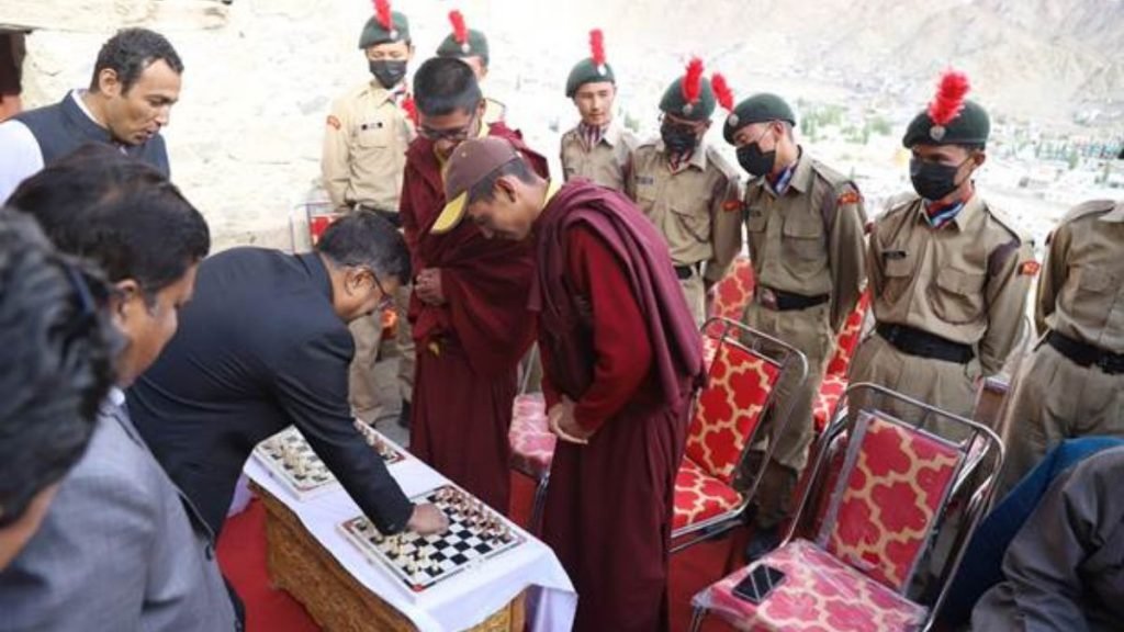 The first torch relay of the Time Chess Olympiad is being held in Leh