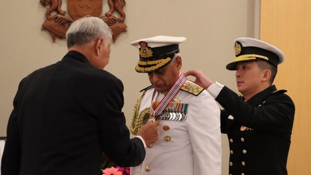 AWARD OF MERITORIOUS SERVICE MEDAL (MILITARY) TO ADMIRAL SUNIL LANBA (RETD) BY THE GOVERNMENT OF SINGAPORE